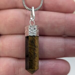 Silver and Brown Tiger Eye Pendant Necklace